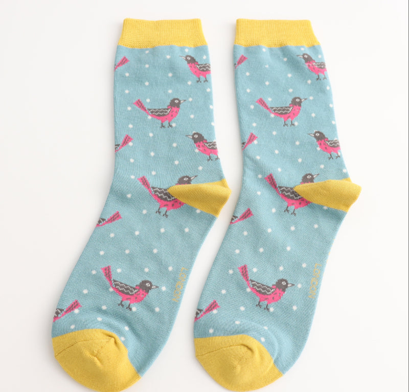 Blackbirds Duck Egg Bamboo Socks