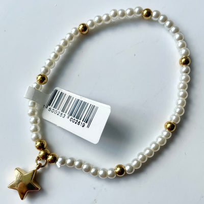 Pearl & Gold Charm Elastic Bracelets