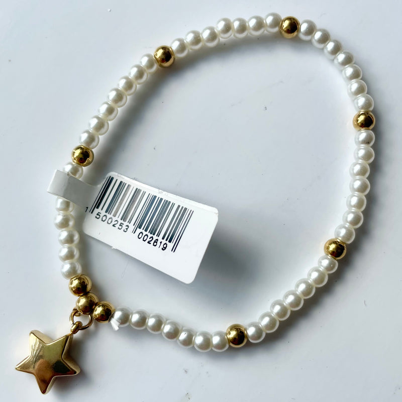 Pearl & Gold Charm Elastic Bracelets