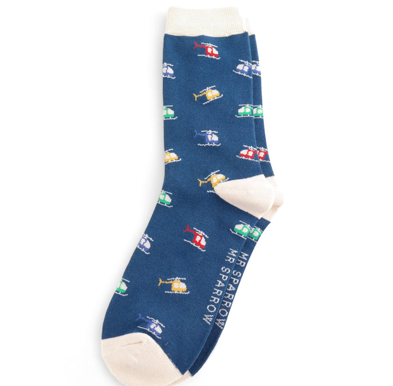 Helicopters Navy Bamboo Socks