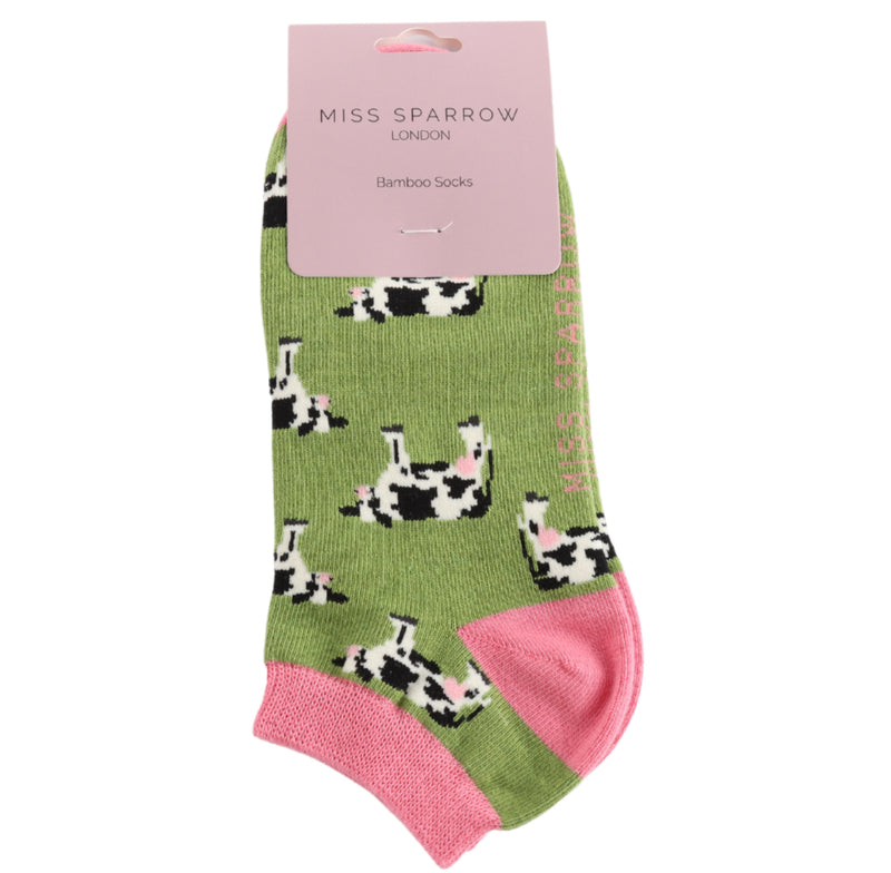 Cows Green Bamboo Trainer Socks