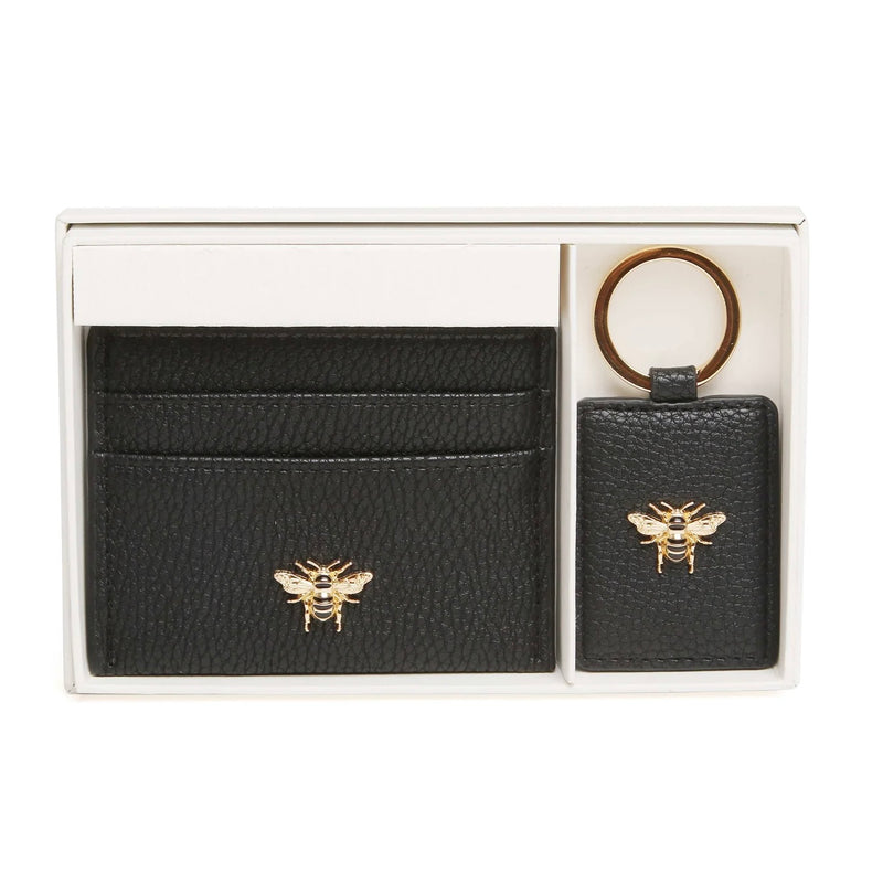 Alice Wheeler Card Holder & Key Ring Gift Set In Black