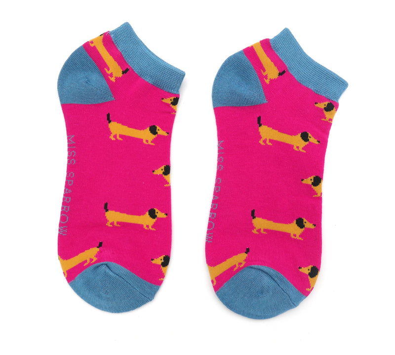 Sausage Dog Bamboo Trainer Socks Hot Pink