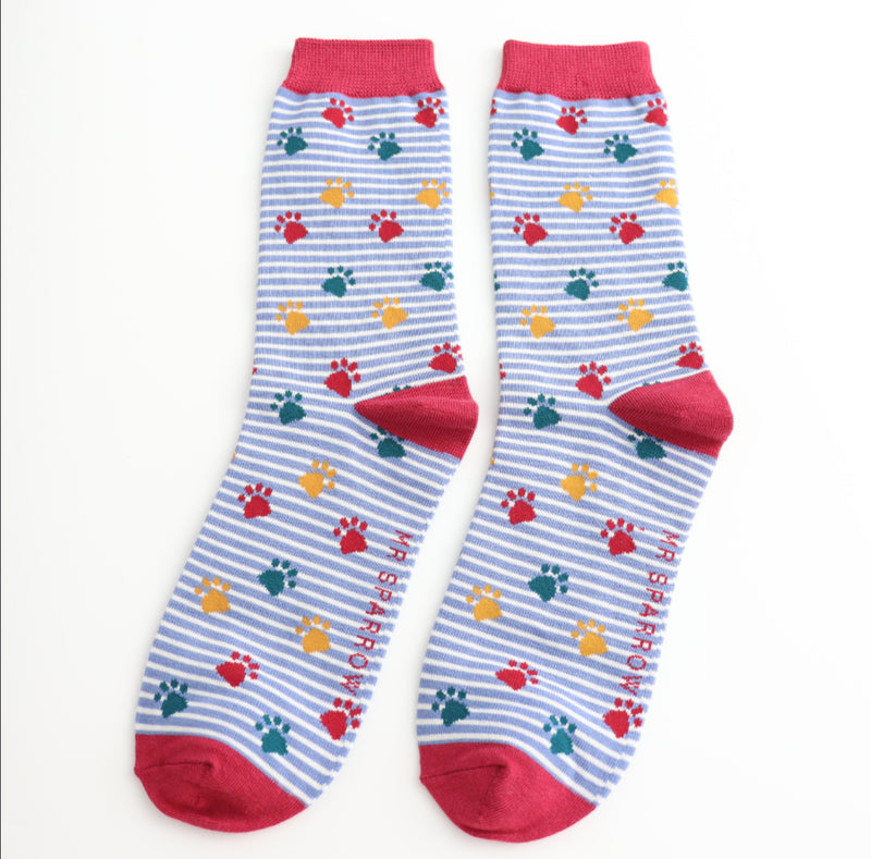 Paws & Stripes Denim Bamboo Socks