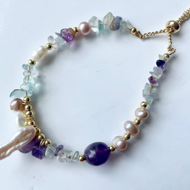Lilac Purple Freshwater Pearl Adjustable Bracelet