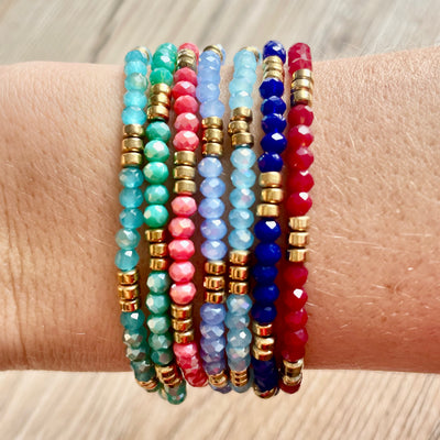 Gold Trio Bead Colour Elastic Bracelet