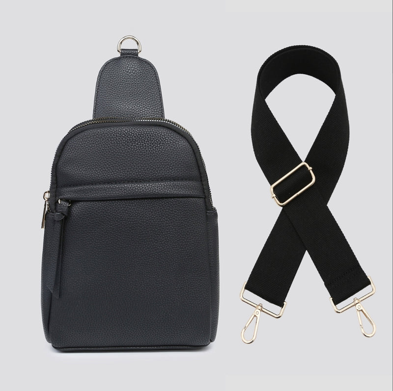 Double Zip Side Bag with Strap Brown