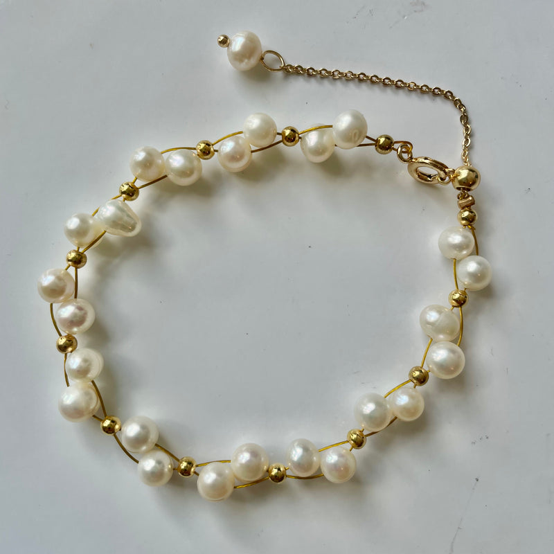 Gold & Pearl Adjustable Bracelet