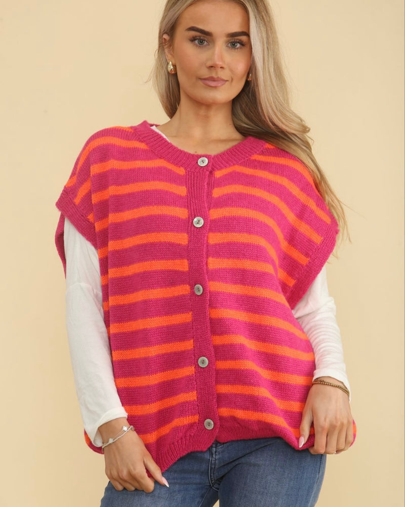 Jenny Sleeveless Stripe Cardigan - More Colours Available