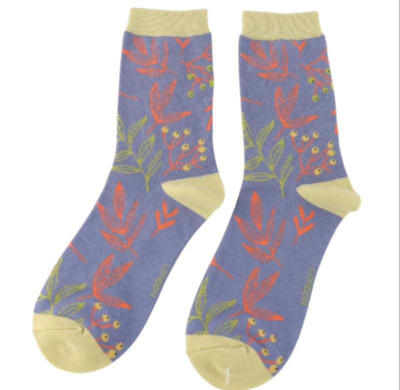 Branches & Berries Denim Bamboo Socks