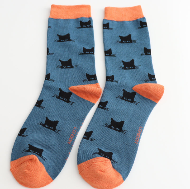 Peeking Cats Denim Bamboo Socks