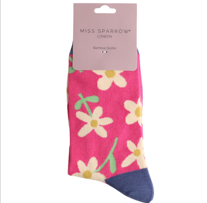 Flowers Hot Pink Bamboo Socks