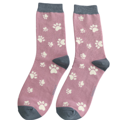 Paw Print Mauve Bamboo Socks