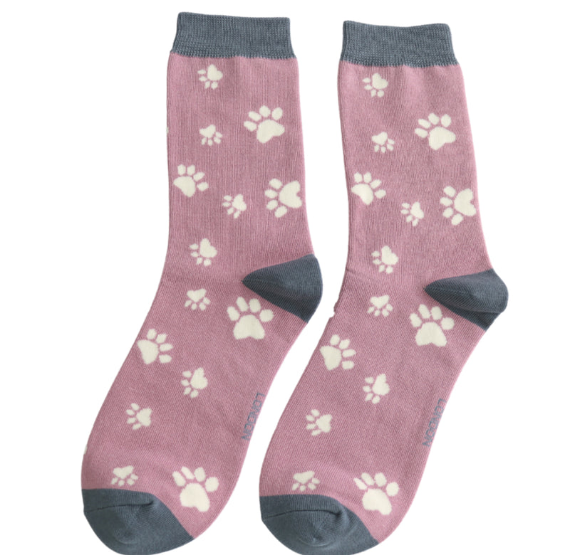 Paw Print Mauve Bamboo Socks