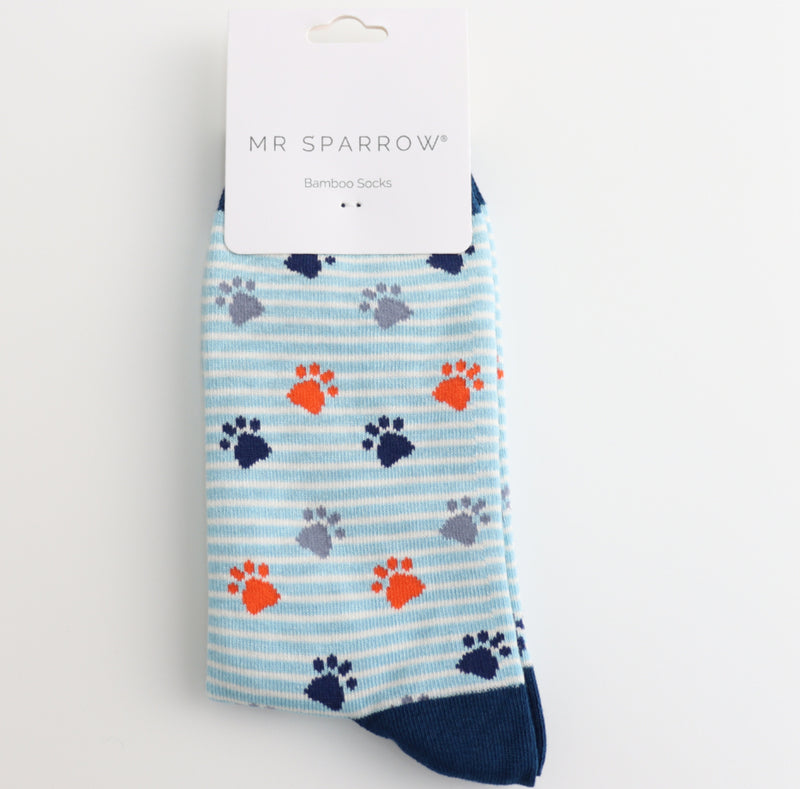 Paws & Stripes Light Blue Bamboo Socks