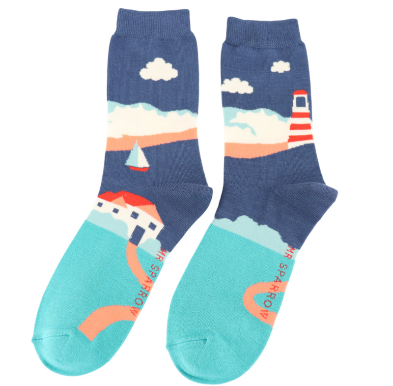 Seascape Navy Bamboo Socks