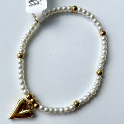 Pearl & Gold Charm Elastic Bracelets