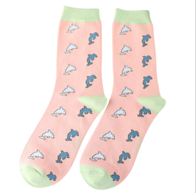 Dolphins Dusky Pink Bamboo Socks