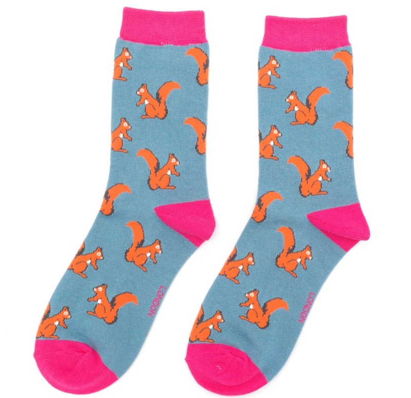 Squirrels Denim Bamboo Socks