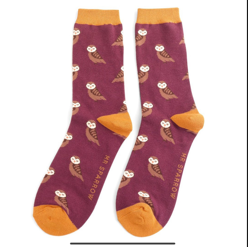 Cute Owls Purple Bamboo Socks
