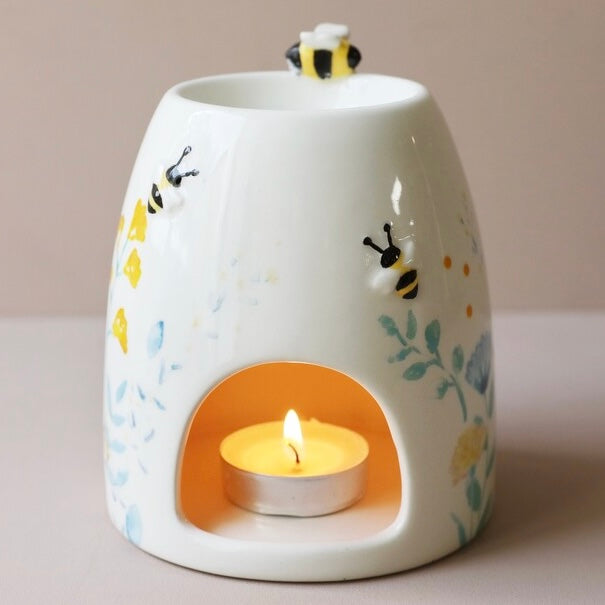 Cornflower Blue Floral Bee Ceramic Wax Burner