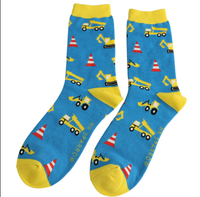Building Site Blue Bamboo Socks