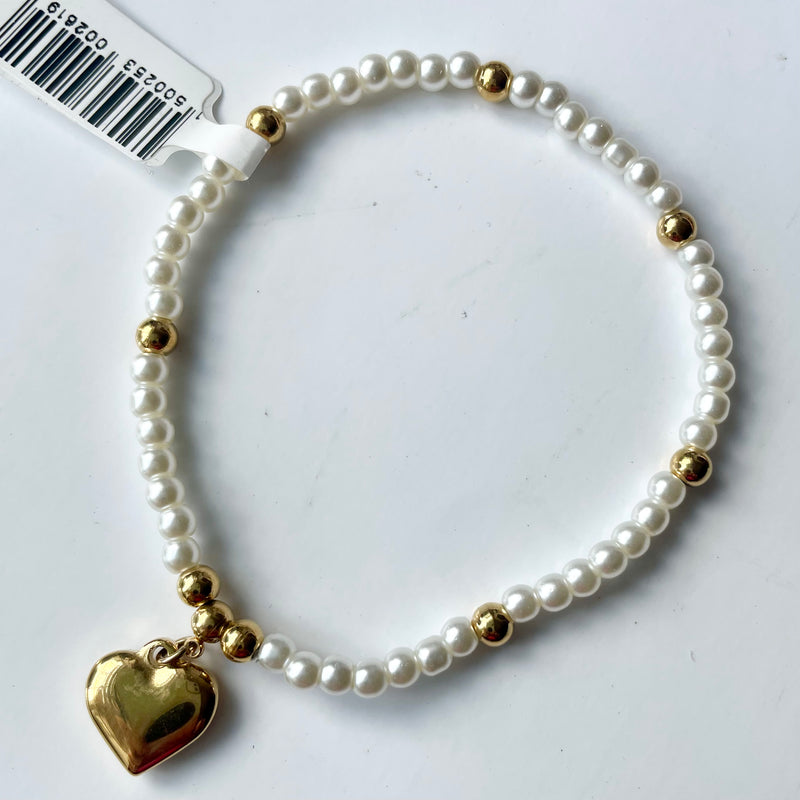 Pearl & Gold Charm Elastic Bracelets
