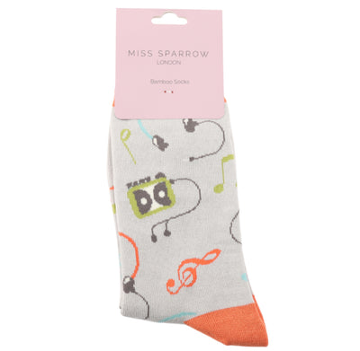 Retro Music Silver Bamboo Socks