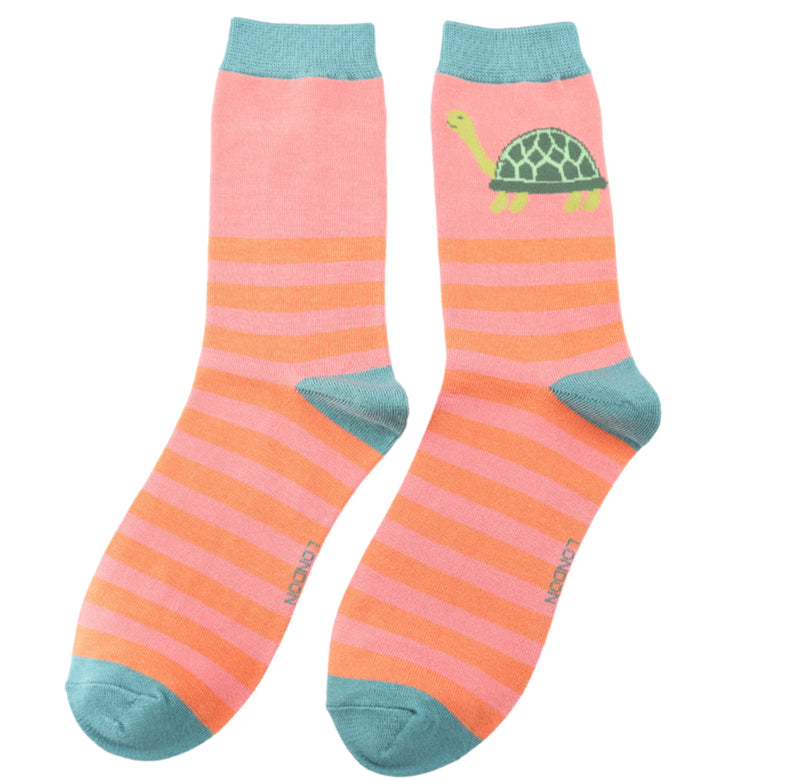 Turtles & Stripes Pink Bamboo Socks