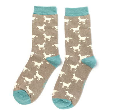 Horses Light Grey Bamboo Socks