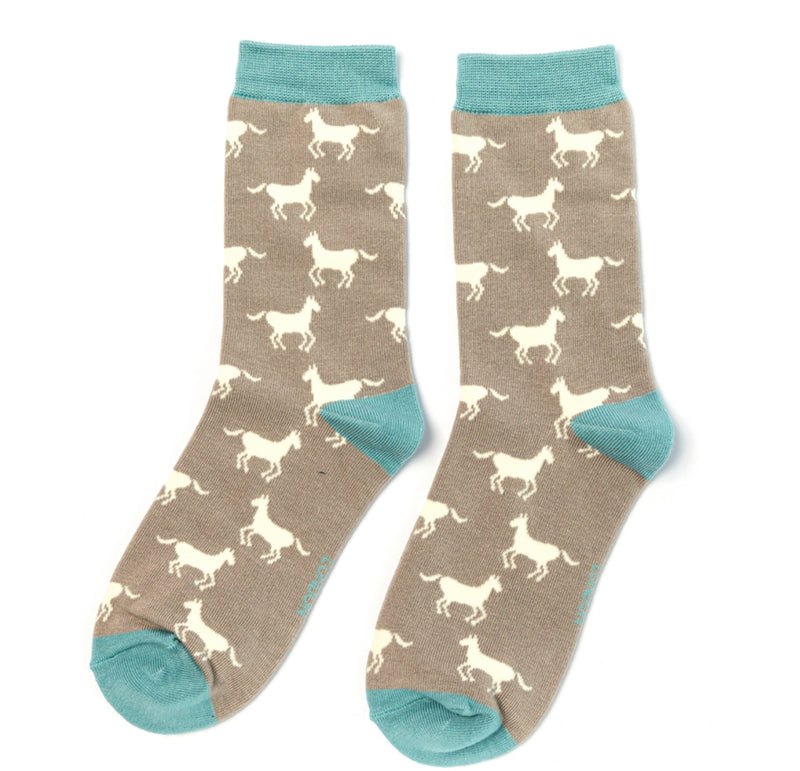 Horses Light Grey Bamboo Socks