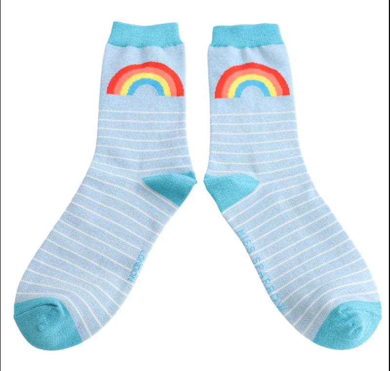 Rainbow & Stripes Light Blue Bamboo Socks