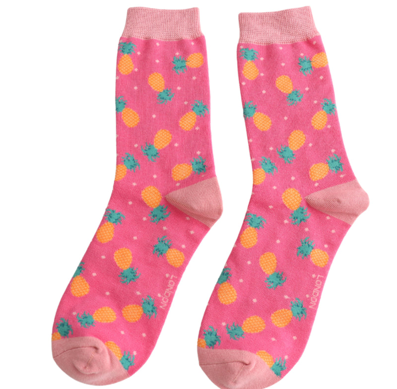 Pineapples & Spots Hot Pink Bamboo Socks