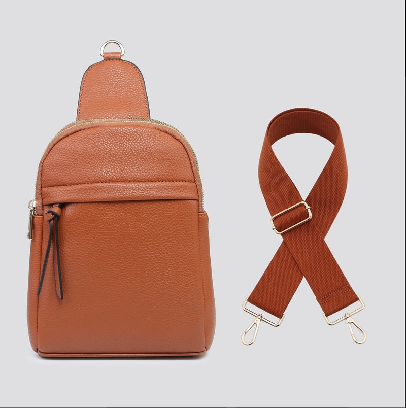 Double Zip Side Bag with Strap Brown
