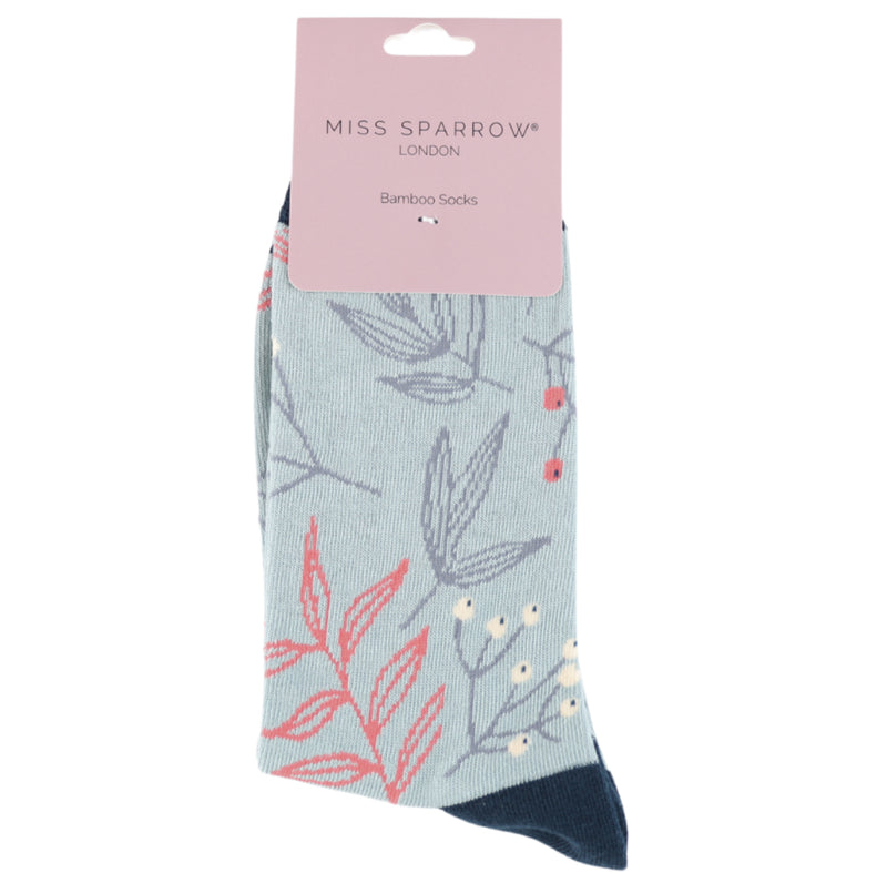 Branches & Berries Duck Egg Bamboo Socks