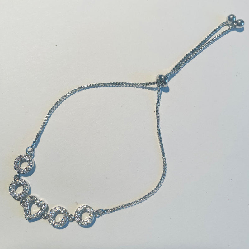 Silver Circle & Heart Adjustable Bracelet