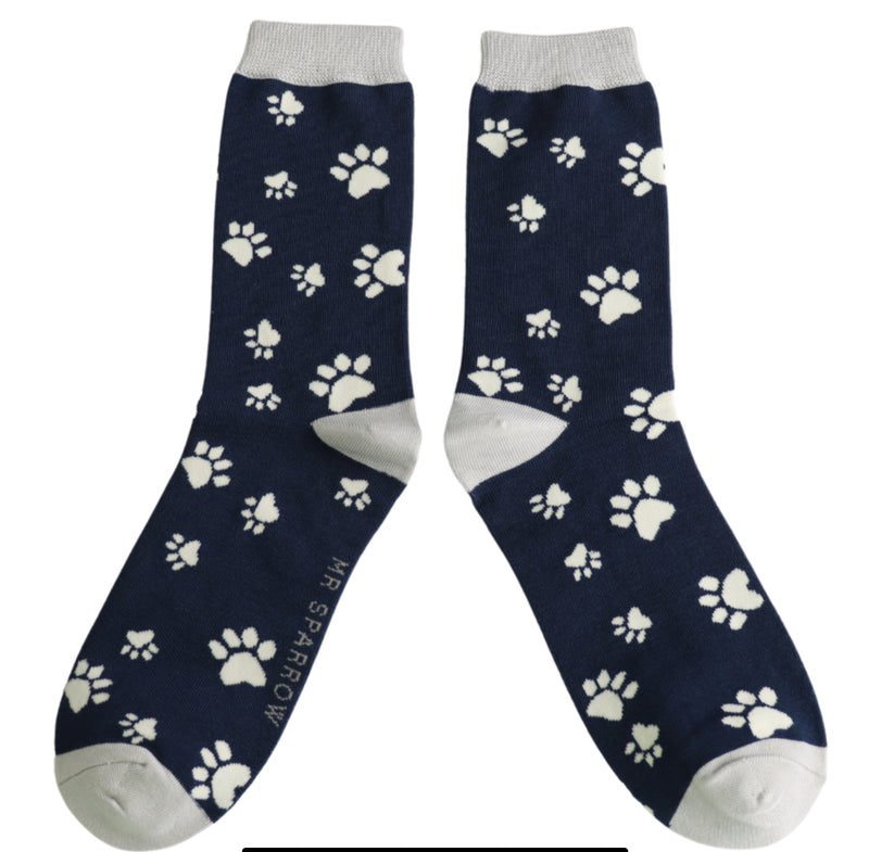 Paw Print Navy Bamboo Socks