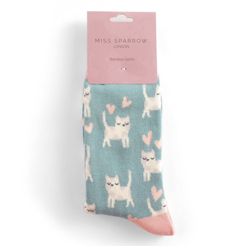 Sleepy Cats Duck Egg Bamboo Socks