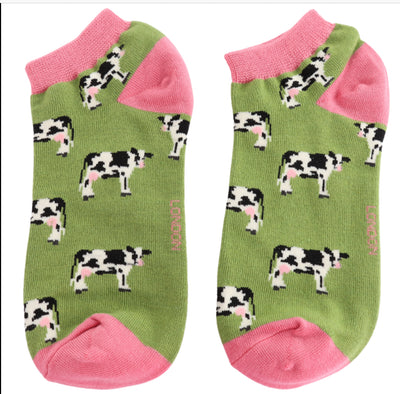 Cows Green Bamboo Trainer Socks