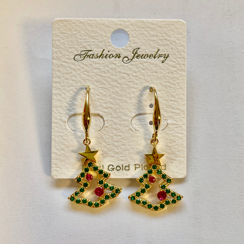 Christmas Tree Gold Earrings