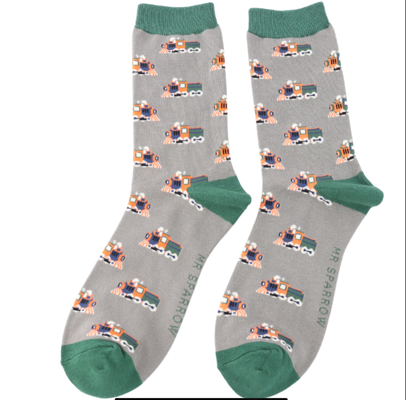Trains Grey Bamboo Socks