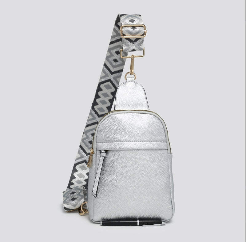 Double Zip Side Bag with Strap Gold