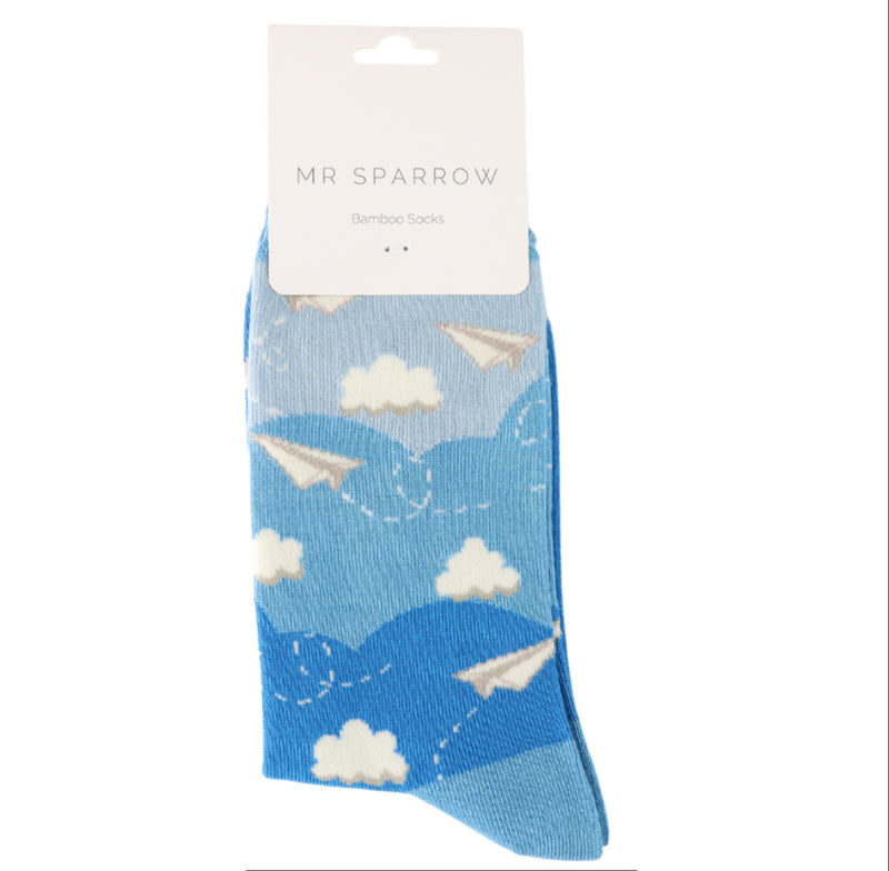 Paper Planes Light Blue Bamboo Socks