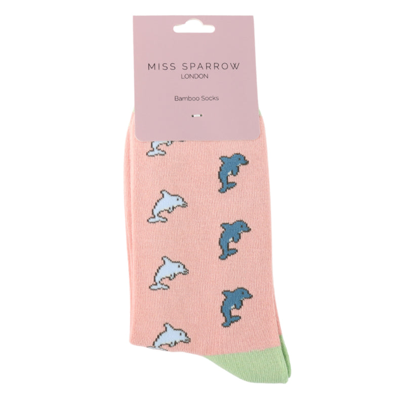 Dolphins Dusky Pink Bamboo Socks