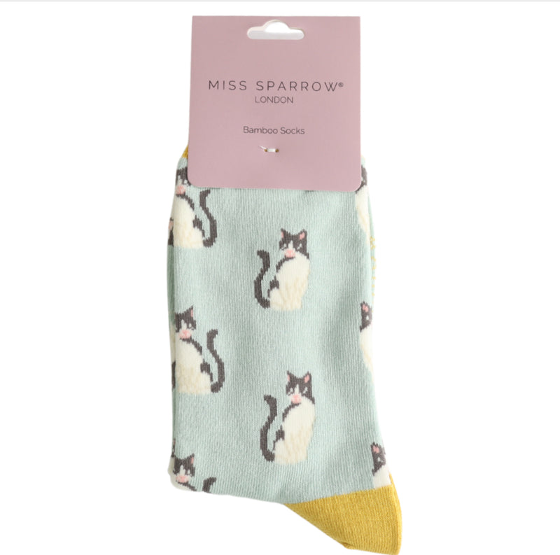 Cool Cats Duck Egg Bamboo Socks