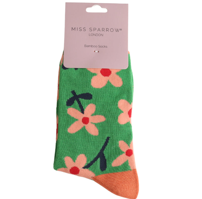 Flowers Green Bamboo Socks