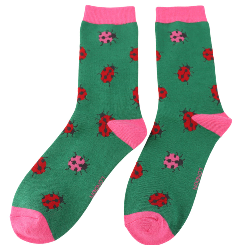 Ladybug Dark Green Bamboo Socks