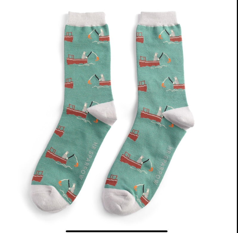 Gone Fishing Green Bamboo Socks