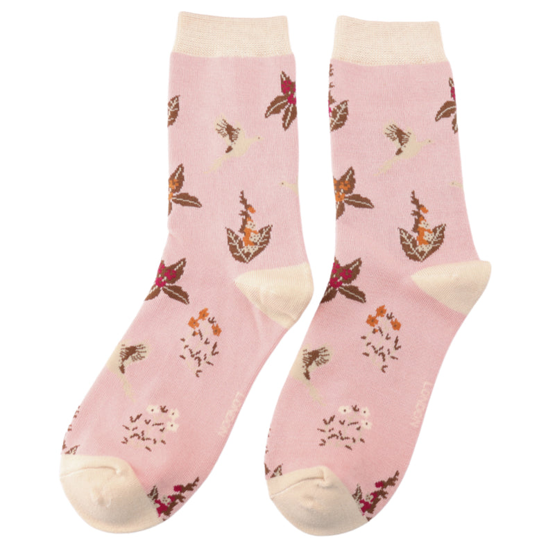 Birds & Blooms Dusky Pink Bamboo Socks
