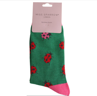 Ladybug Dark Green Bamboo Socks